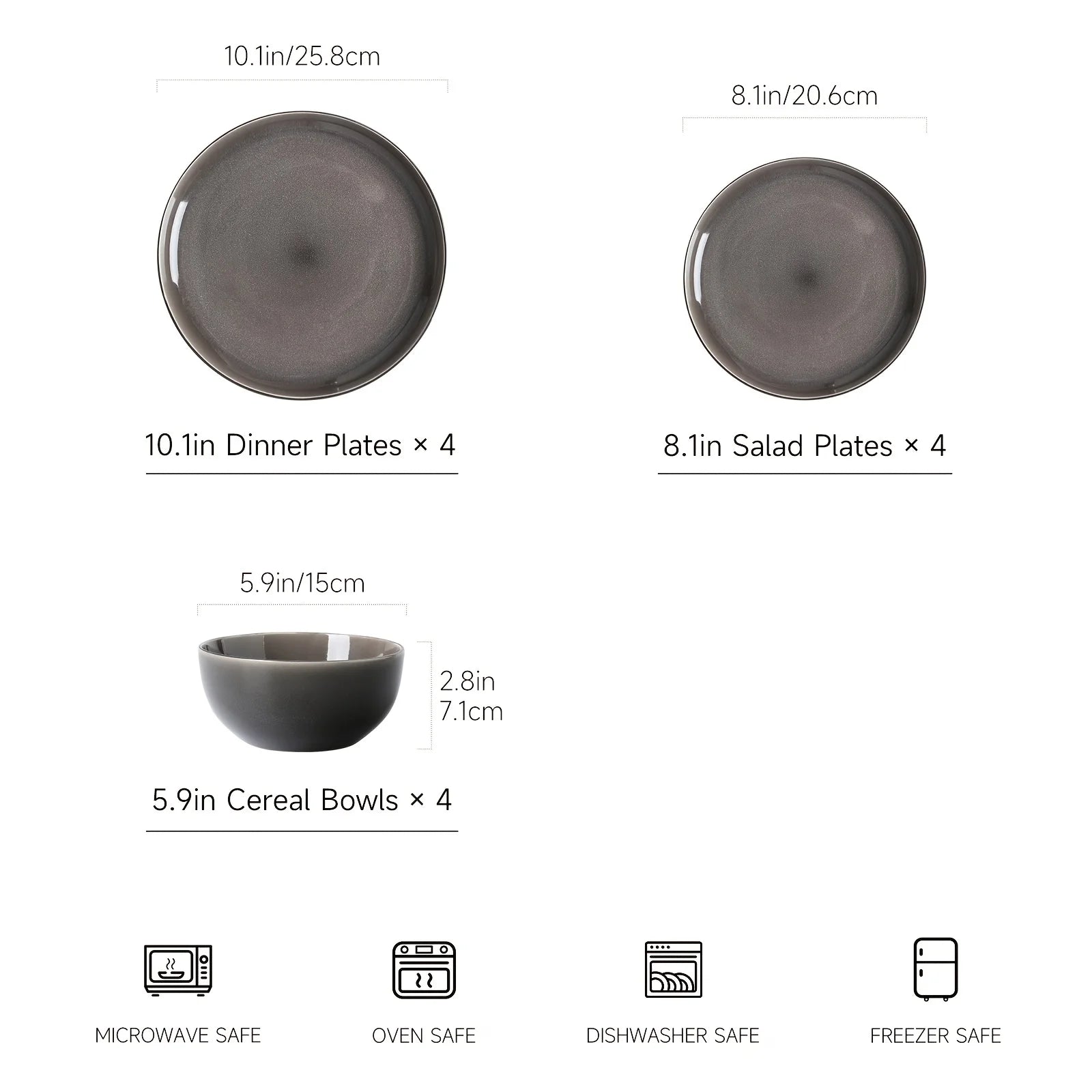 12-Piece Purple-Gray Reactive Glaze Ceramic Tableware Set for 4 People – Soup Bowls, Salad Plates, Dessert Dishes, Pasta Bowls &
