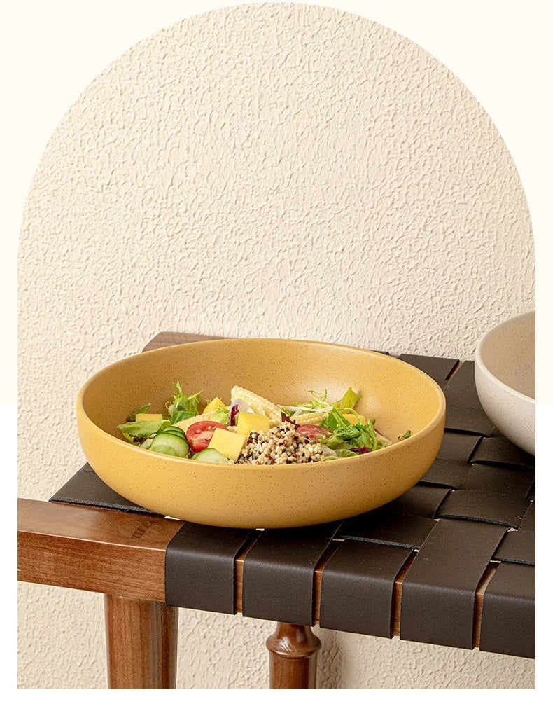 8 inches Porcelain Round Deep Bowl,Kitchen Tableware,Large Soup Salad Bowls,Dinner Plate,Microwave,Dishwasher,Safe,Dinnerware