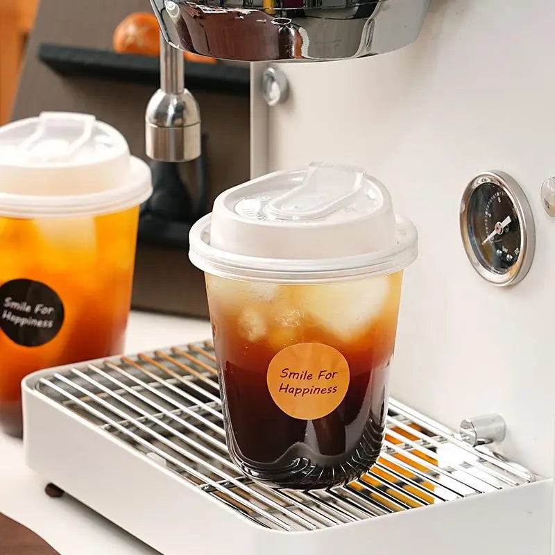 10pcs Transparent Coffee Cups With Lids U-shaped Disposable Cups For Hot Drink Milk Tea Takeaway Beverage Cups B.H
