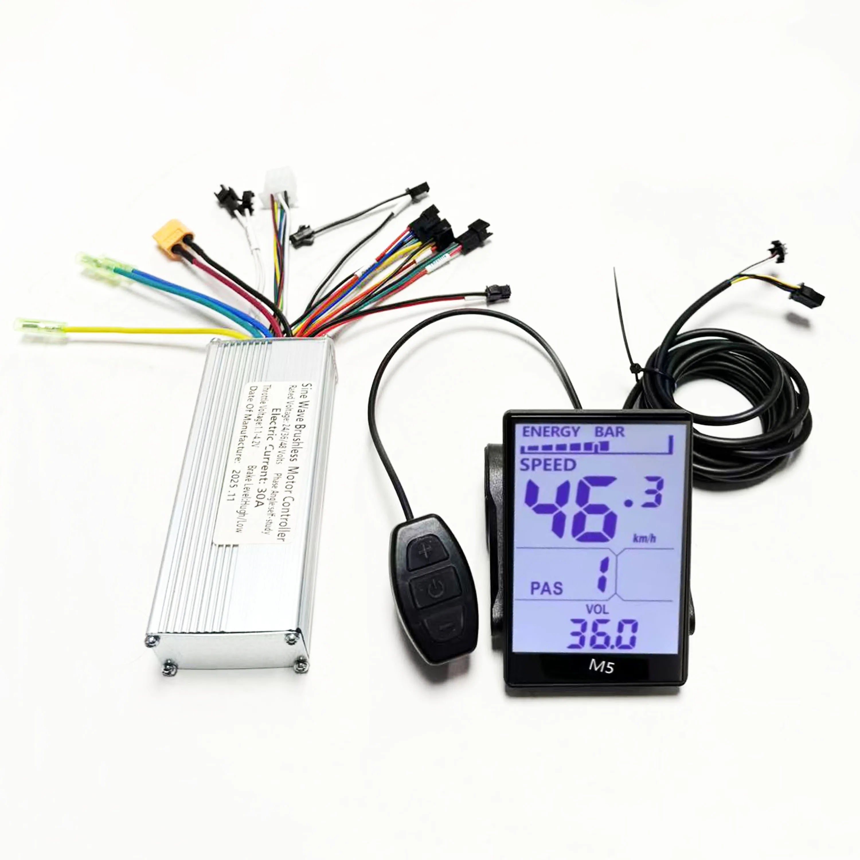 E-Bike 24v 36v 48v Sine Wave Brushless 3Mode Controller 30A 750W-1000W with M5 LCD Display Screen UART No.2 for E-Scooter Repair