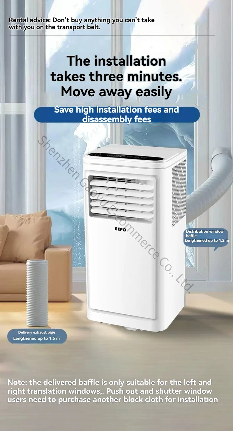 Portable Air Conditioner with Heating and Cooling, No Outdoor Unit, Easy Install for Rental Room, Dormitory, Kitchen, Office