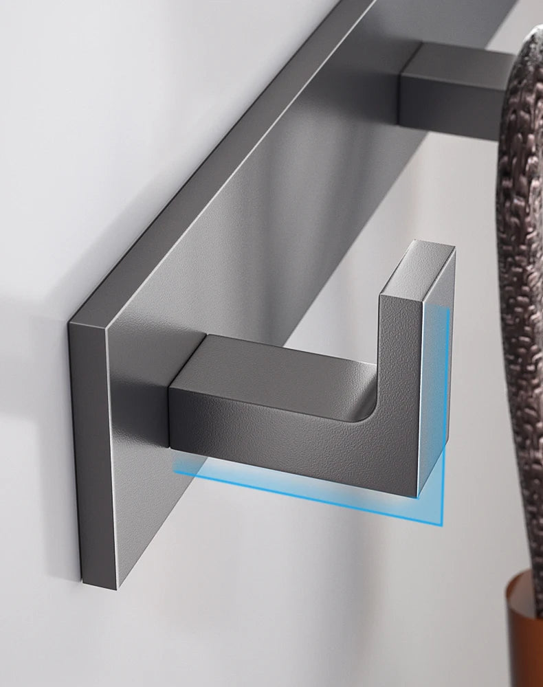 Bathroom Hardware Robe Hooks Matte Black/Gun Grey Color Wall Mounted Clothes Coat Hanger Towel Storage Space Aluminum FR203