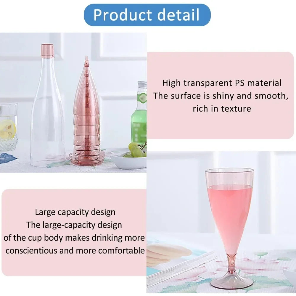 Home Foldable Champagne Wine Glasses Set Reusable Plastic Wine Glasses with Storage Bottle Suitable for Outdoor Camping Travel