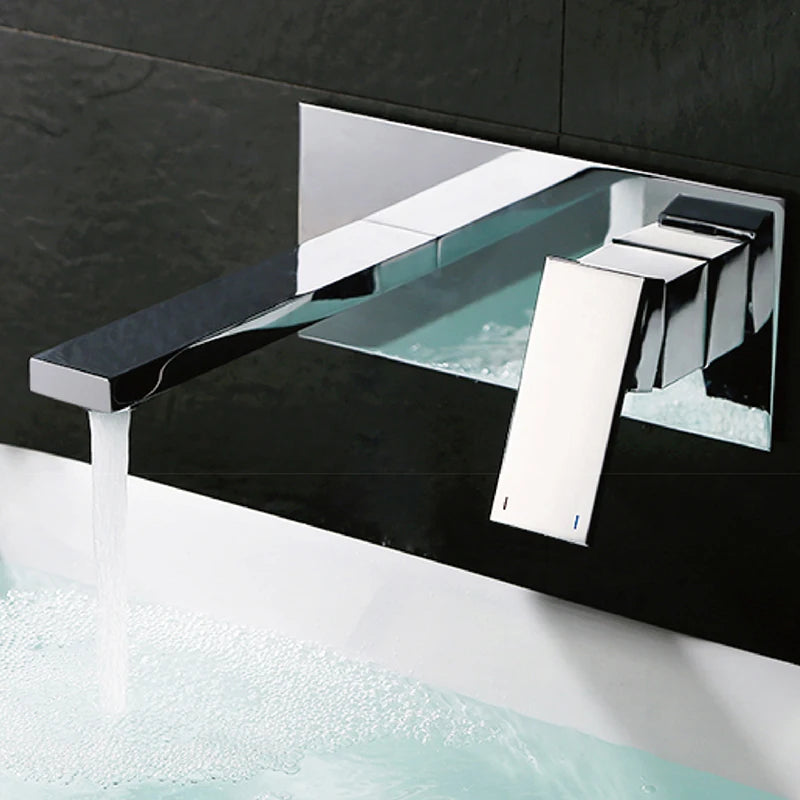 TOLM All Copper Bathtub Faucet Hot Cold Waterfall Wall Mounted Water Tap Black Chrome Embedded Bathroom Sink Faucet Mixer Taps