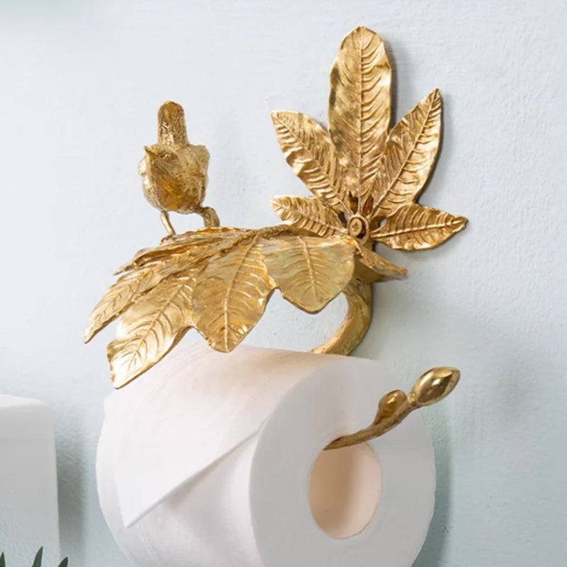 Copper Leaf Bird Tissue Holder Metal Napkin Holder Toilet Paper Holders Wall Mounted Paper Towel Holders Tissue Storage Rack