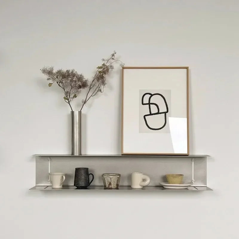 Modern Light Luxury Style Bar Coffee Shop Minimalist Art Pendant Wall-Mounted Decoration Stainless Steel Storage Rack Customized