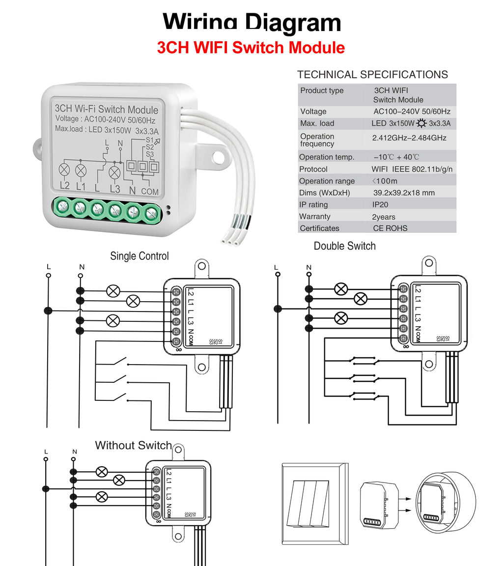 WiFi Smart Switch Module Electrical Switching Breaker 1/2/3/4Gang Lighting Switch Module Mobile for Tuya Smart APP Control Alexa