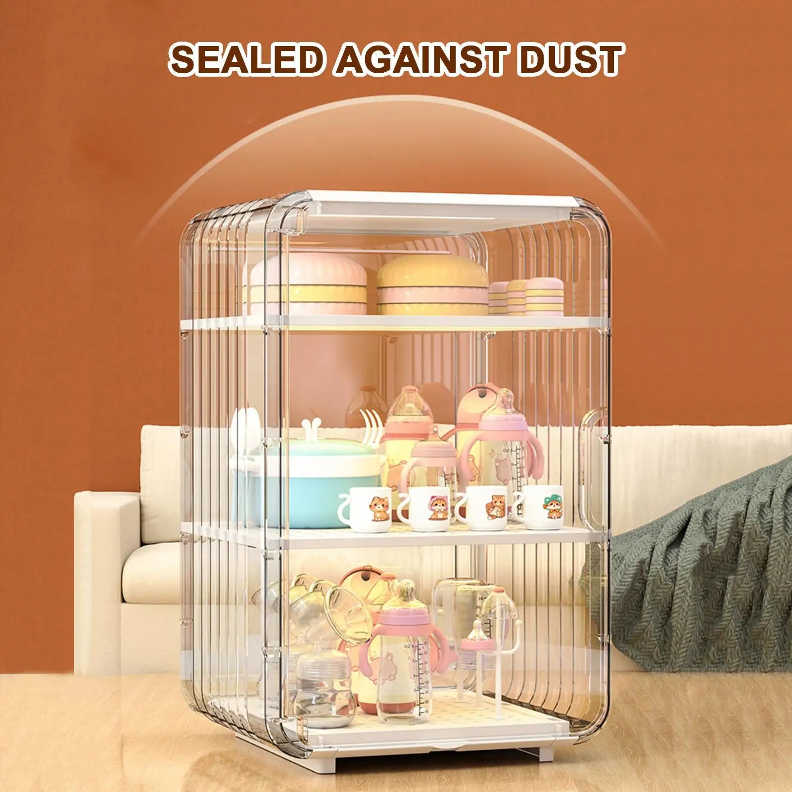 Kids Utensil Organizer Clear Adjustable Storage Rack for Baby Bottles Cups Plates Kitchen Countertop Fridge Dining Cabinet