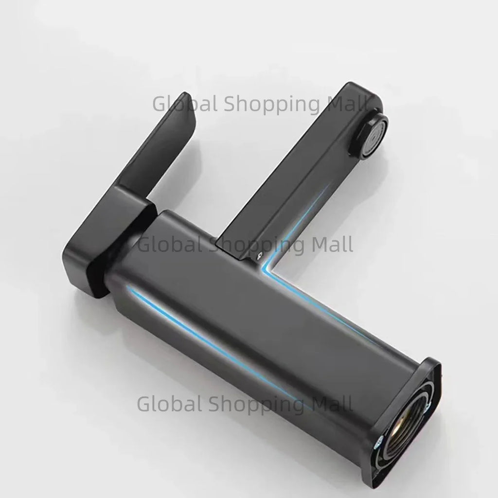 Bathroom Faucet Single Hole Single Handel Hot and Cold Water Mixer Tap Deck Mounted in Black and Chrome Square Basin TapBathroom