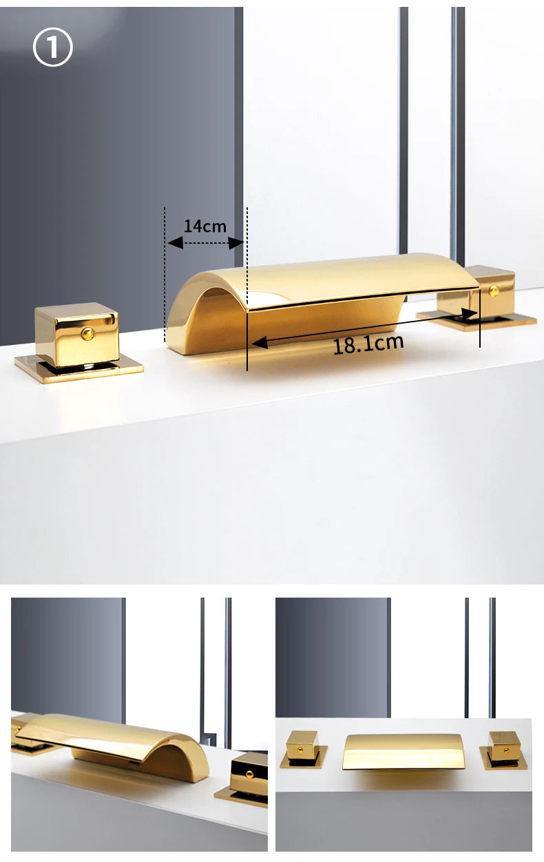 3PCS Bathroom Bathtub Faucet Basin Faucet Deck Mounted  Spa Tub Mixer Tap Cold Hot Mixer Waterfall  Matte Black or Gold Color