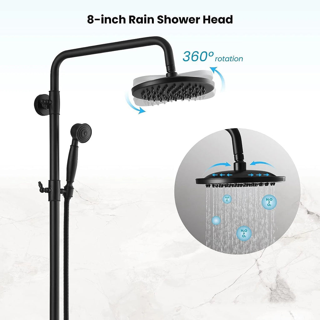 ZAPPO Antique Shower Set Wall Bathroom Bath Shower Faucet Rainfall Brass Shower System with Swivel Spout Mixer Tap Sliding Bar