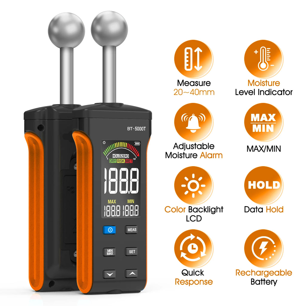 Wood Moisture Meter - Pinless Moisture Detector Measur Depth 20-40mm Non-Destructive Moisture Tester with Masonry