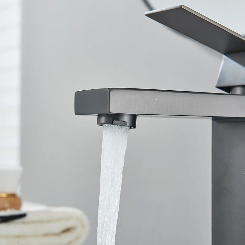 Senlesen Brushed Gold Bathroom Faucet Basin Faucets Deck Mounted Sink Mixer Tap Stainless Steel Countertop Hot Cold Water Crane
