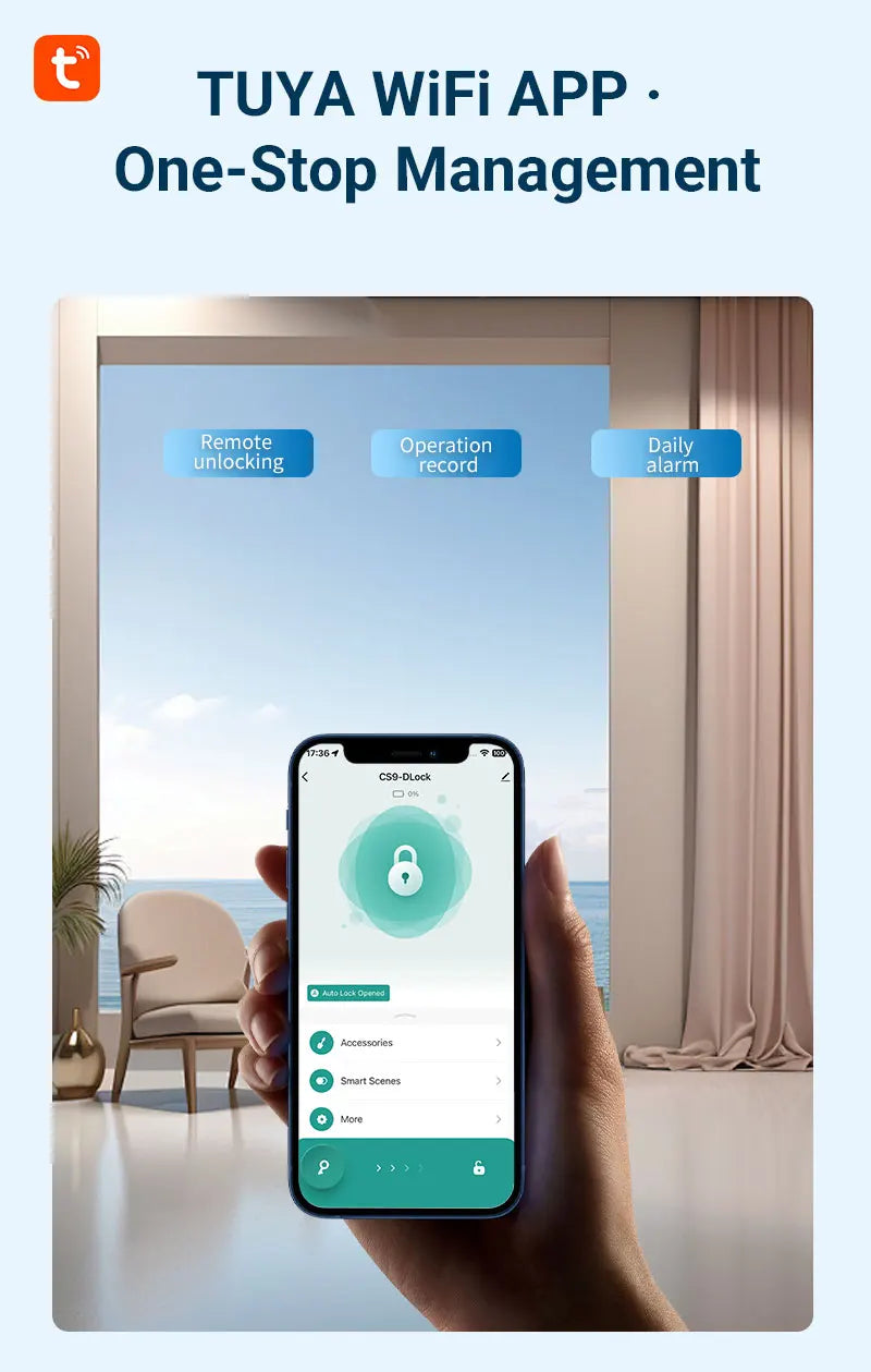 Tuya BLE Digital Electronic Smart Deadbolt Fingerprint Door Lock Password Card Key Unlock Keyless Entry For Smart Home