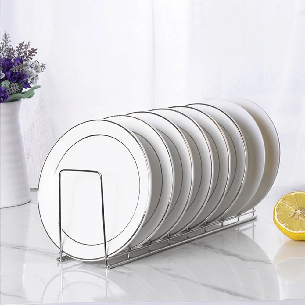 Stainless Steel Dish Draining Rack Multipurpose Silver Plates Storage Rack Space Saving Bowls Plates Drainer Holder Kitchen