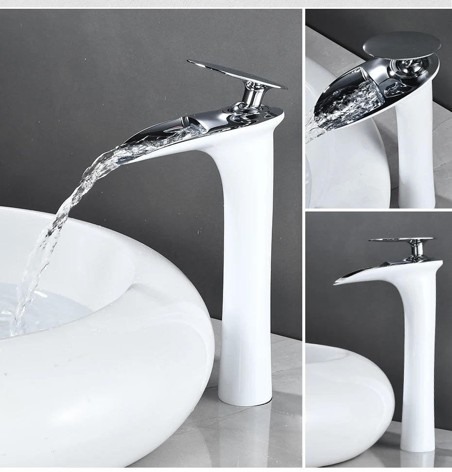 Basin Faucets Modern White Bathroom Faucet Waterfall faucets Single Hole Cold and Hot Water Tap Basin Faucet Mixer Taps 855924
