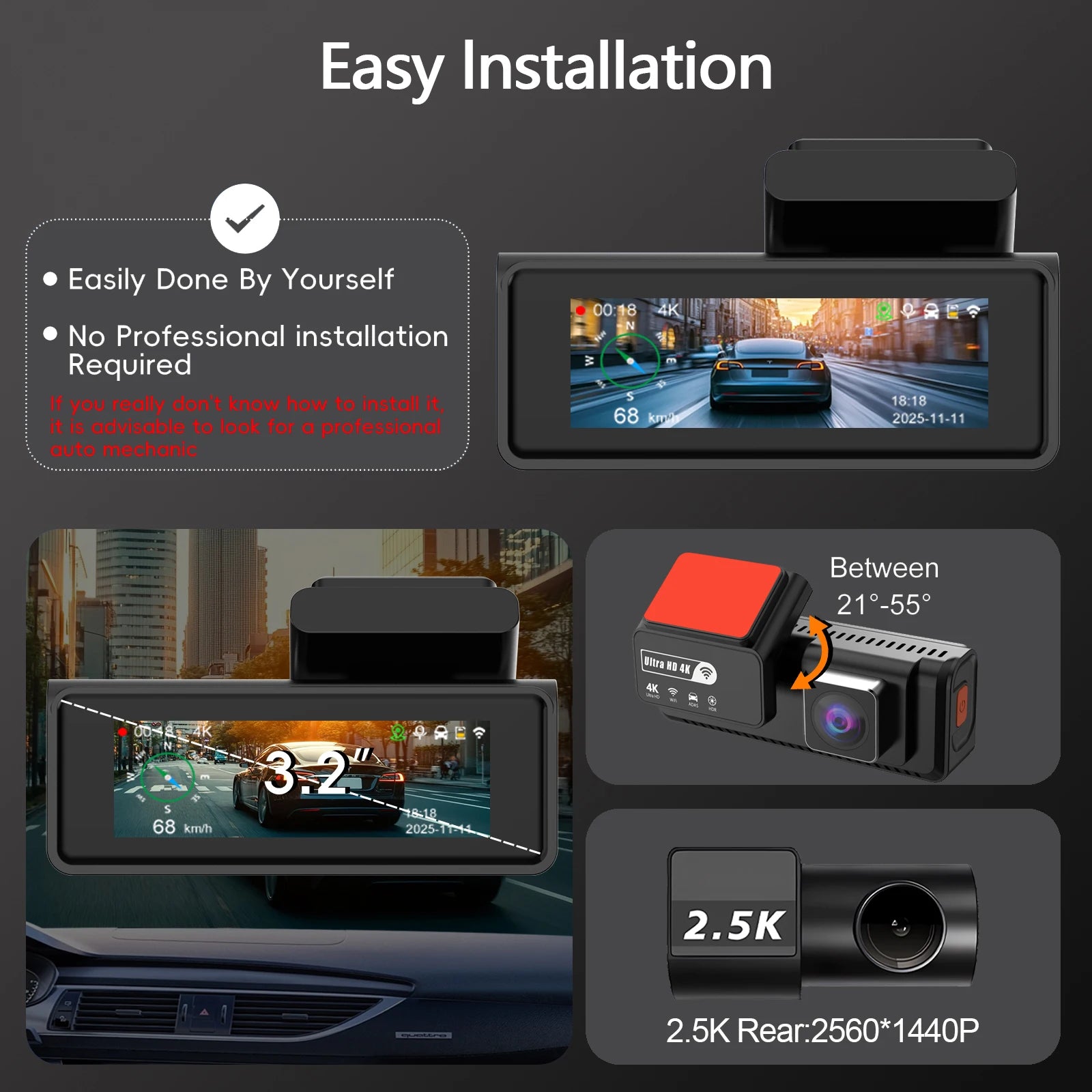 ADAS Dash Cam 4K+2.5K GPS WIFI 24H Night Vision Mini Optional Rear Lens Dashcam Car DVR Video Recorder Camera For Car Black Box