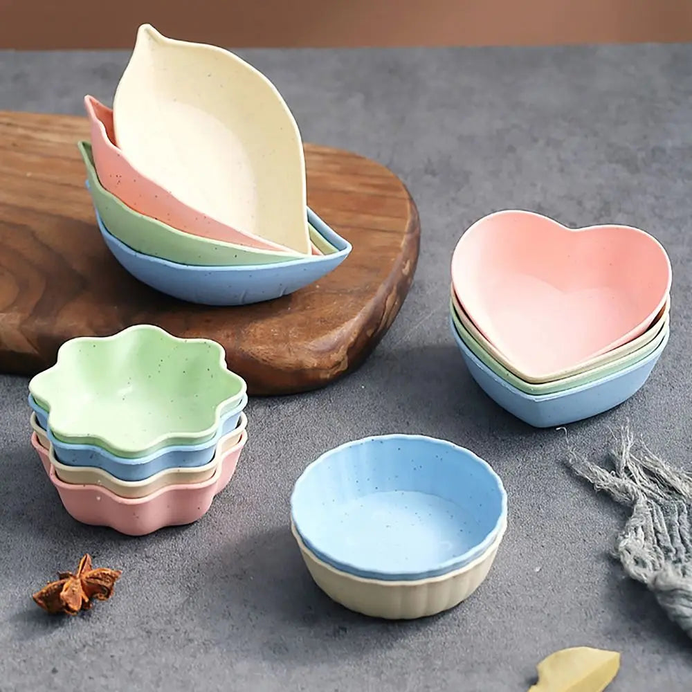 Durable Wheat Straw Seasoning Dish Kitchen Utensils Tableware Snack Plate Leaf Round Shape Tableware Bowl Barbecue