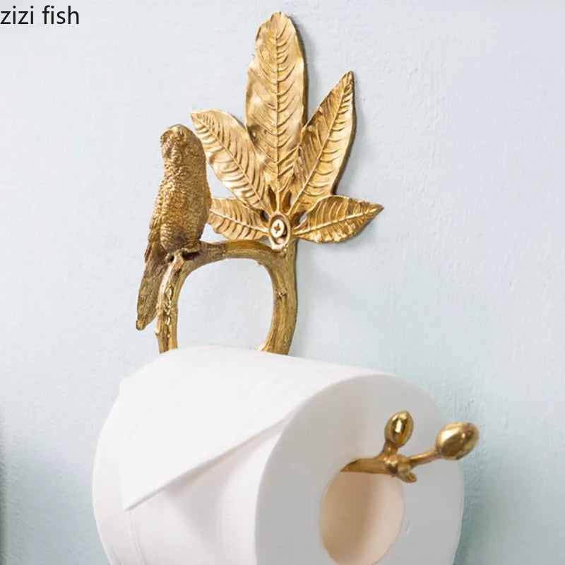 Copper Leaf Bird Tissue Holder Metal Napkin Holder Toilet Paper Holders Wall Mounted Paper Towel Holders Tissue Storage Rack