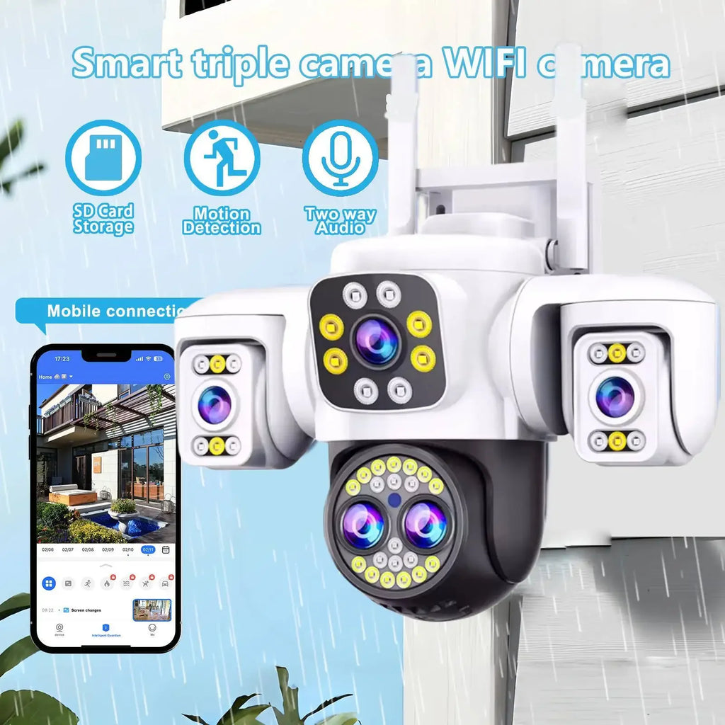 Security Protection 10K WiFi Camera Outdoor Four Lens Triple Screen 10X Zoom 360° CCTV Surveillance Yoosee 20MP Security Cameras