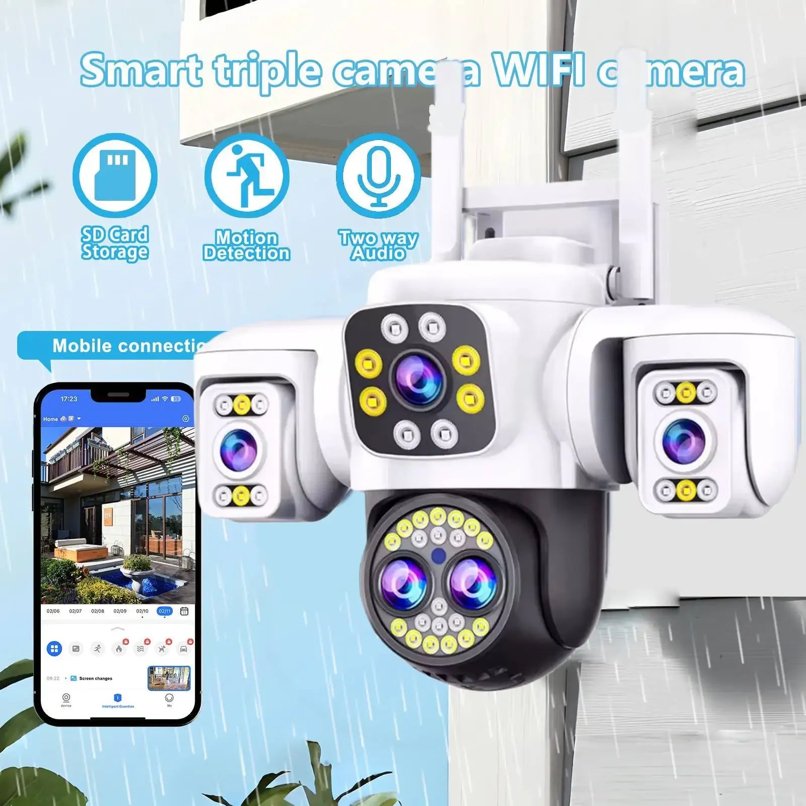 Security Protection 10K WiFi Camera Outdoor Four Lens Triple Screen 10X Zoom 360° CCTV Surveillance Yoosee 20MP Security Cameras