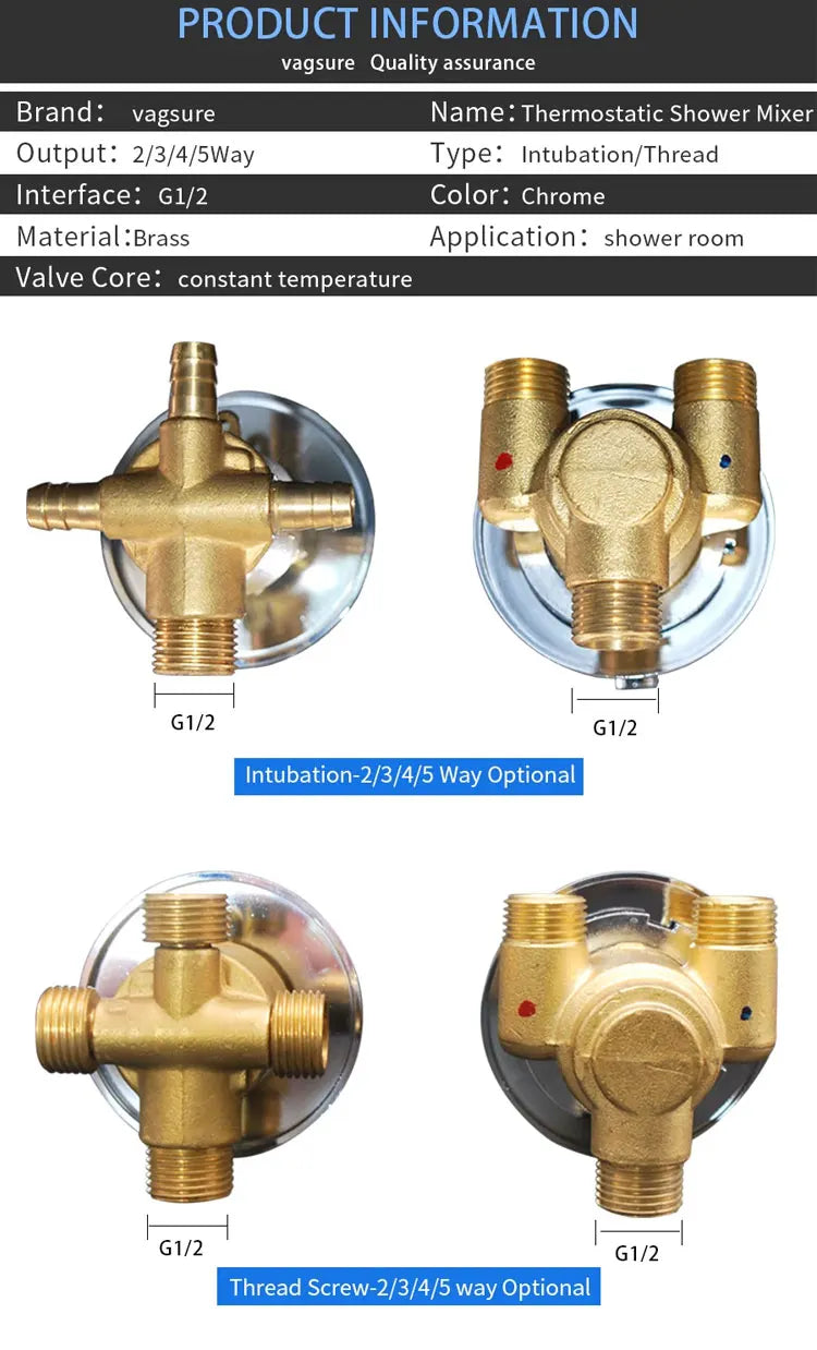 Thermostatic Brass Shower Faucet Valve 2/3/4/5 Way Diverter Mixer Control for Steam Room Shower Column Panel Bathroom Accessoris