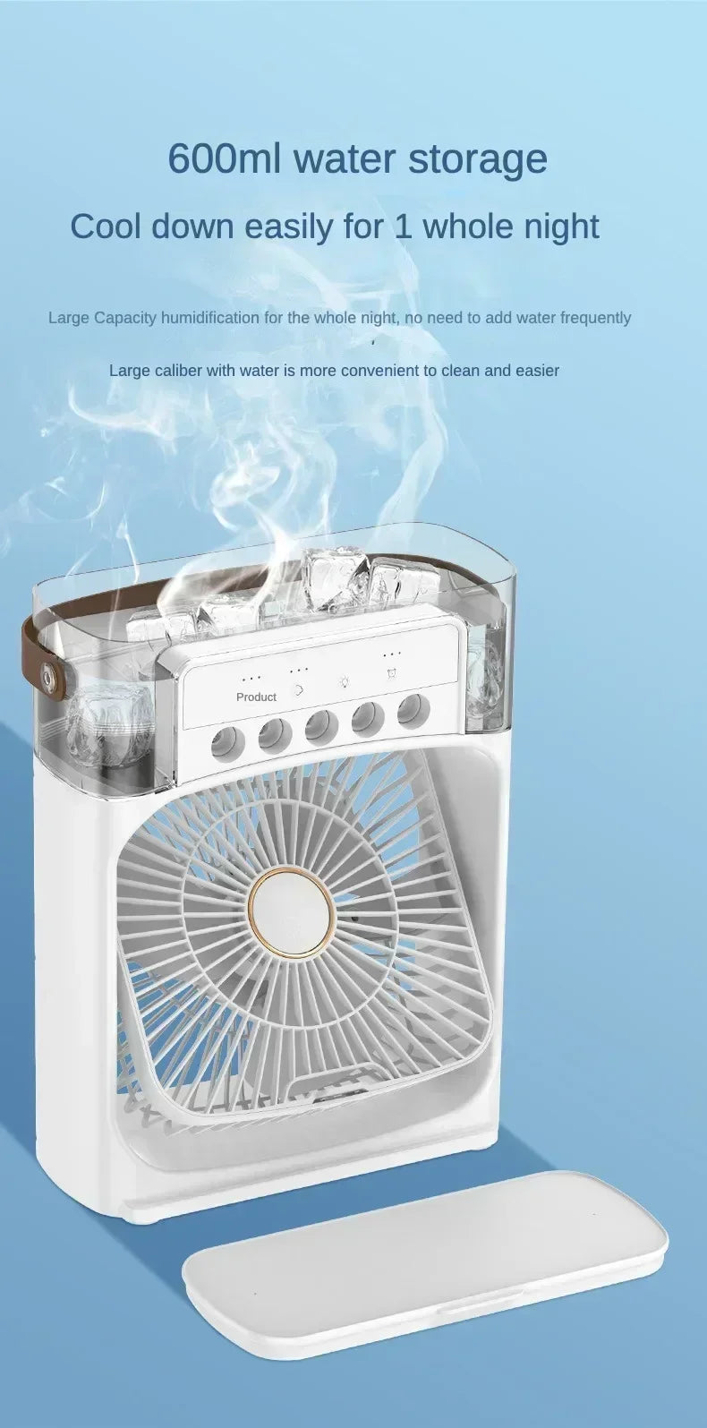 Fan Portable Air Cooler Conditioner Humidifier with Water Tank Quite Mist Water Spray Fan for Home Room Camping Car Office