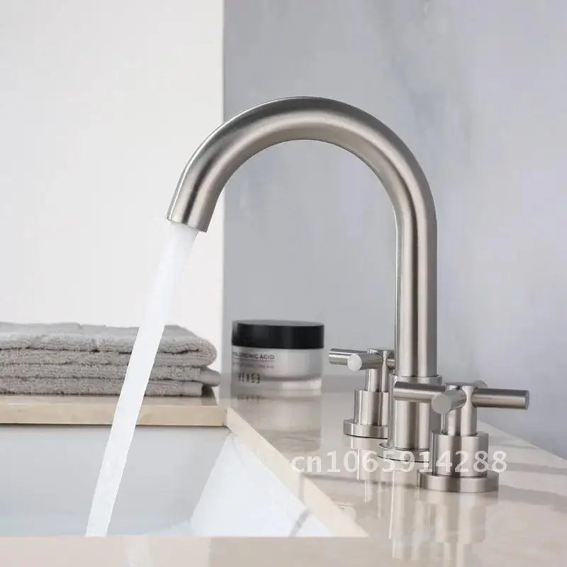 Free Faucet Bathroom WashBasin Dual Tap Solid 304 STAINLESS STEEL Faucet Handles Lead Set Basin Holes Tap Mixer Bathtub Sink 3