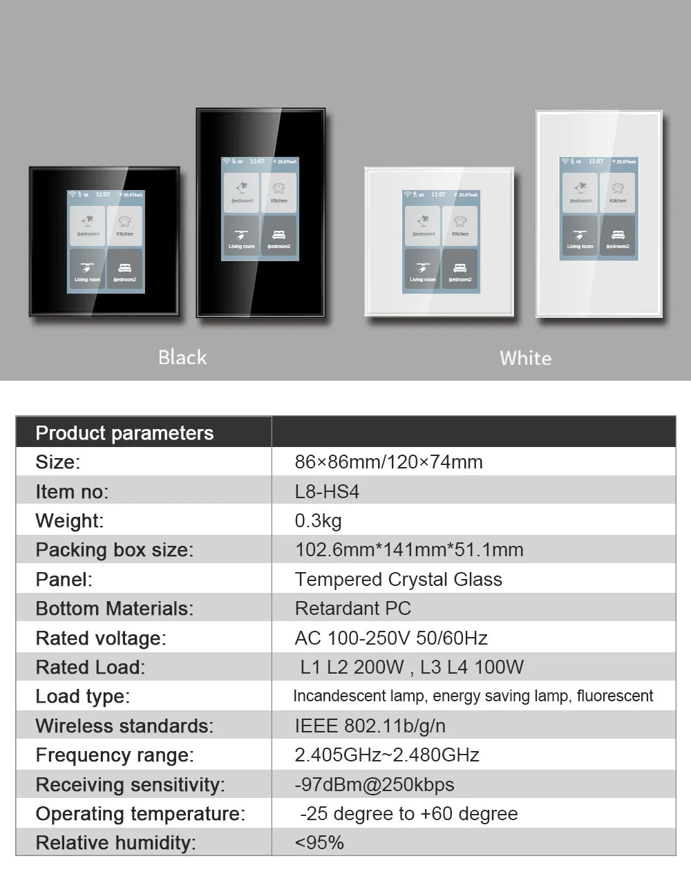 Suitable for supporting voice control LCD touch screen panel intelligent switch 4 Gang Light Lanbon WiFi Mesh Zigbee