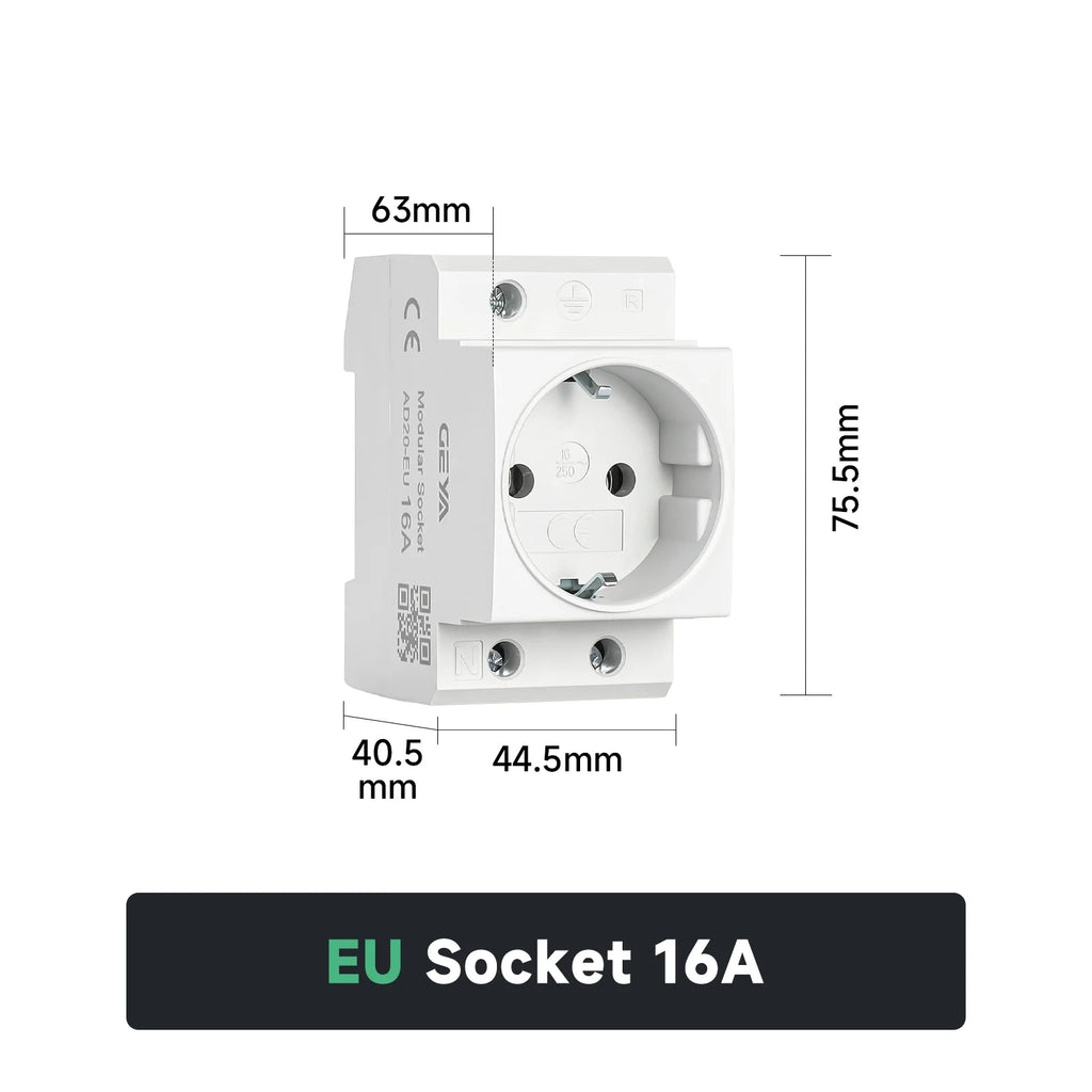GEYA EU/US Type DIN Rail Socket Mount Modular Power Socket Single AC Outlet Built in Protective Outlet for Distribution Panel