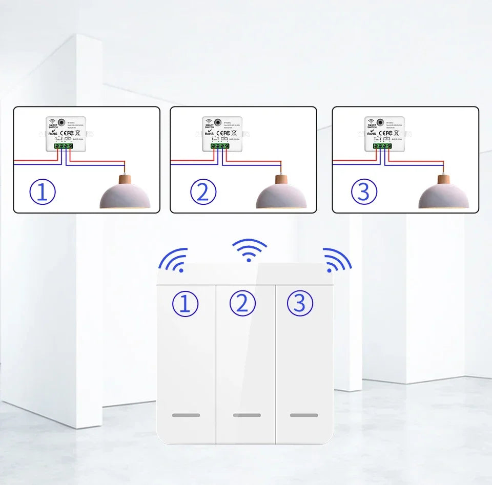 Wireless 433MHz Smart Switch Light 1/2/3Gang 86 Wall Panel Switch with Remote Control Relay Receiver 10A 110V 220V For LED Lamp