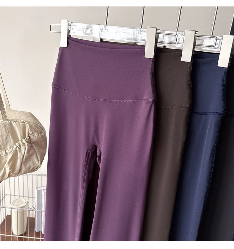 Women's High Waisted Yoga Flared Pants High Elasticity Tight Seamless Breathable Quick-Drying Running Casual Outdoor Sport Pants