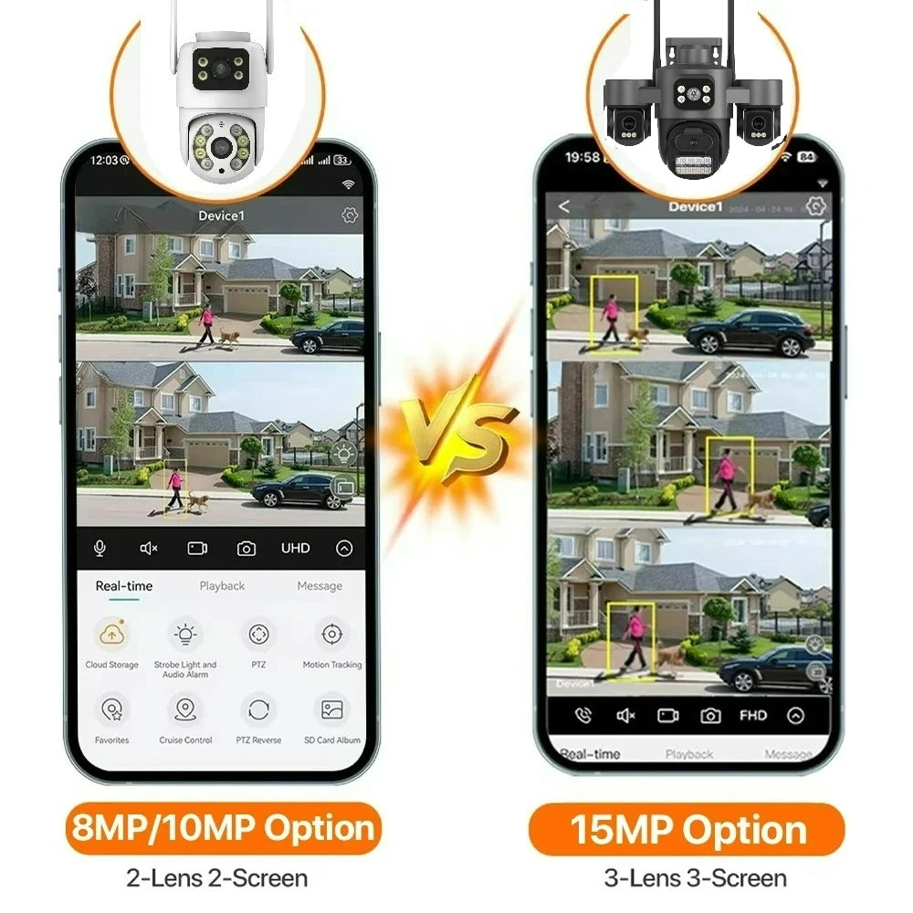 15MP HD Three Screen WIFI IP Camera Outdoor 4K Dual Lens Camera AI Human Detection Waterproof CCTV Video Security Camera ICsee