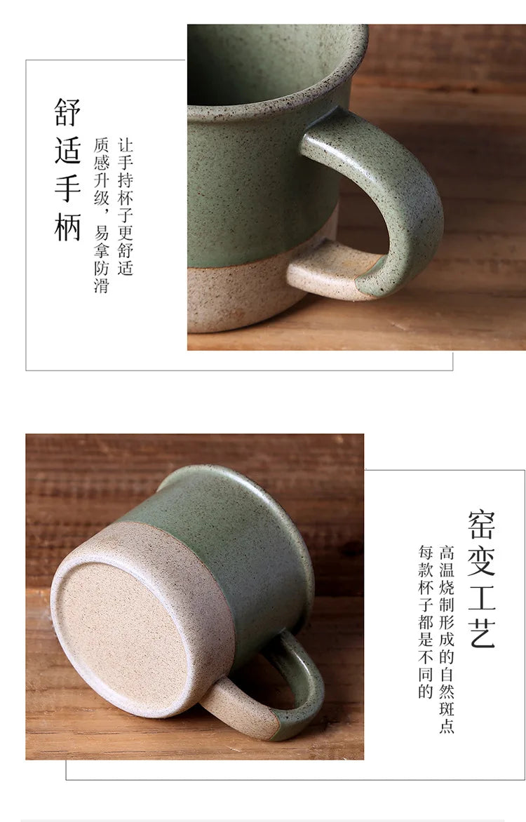 Vintage Coarse Pottery Coffee Cup Ceramic Mug Simple Sesame Glaze Pottery Clay Multifunctional Breakfast Oat Cup Kitchen Utensil