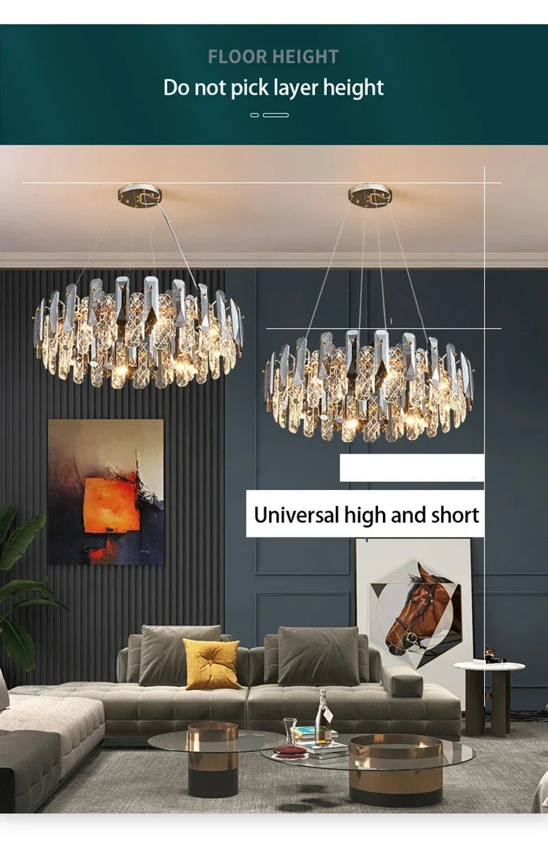 Postmodern Light Luxury LED Crystal Chandelier Atmosphere Dining Room High-end Home Bedroom Kitchen Living Room Pendant Lights