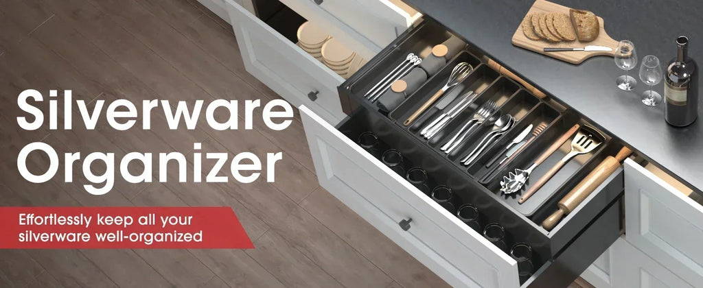 Kitchen Organizer Tray Adjustable Pantry Organizer Utensil Cutlery Drawer  for Silverware Tableware Expandable Kitchen Drawer