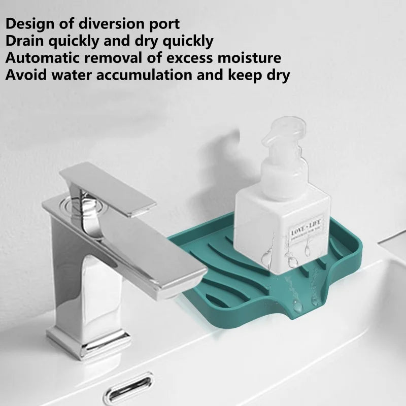 1pcs Sink Silicone Tray With Drain Soap Sponge Storage Holder Countertop Sink Scrubber Brush Soap Storage Rack Kitchen Organizer