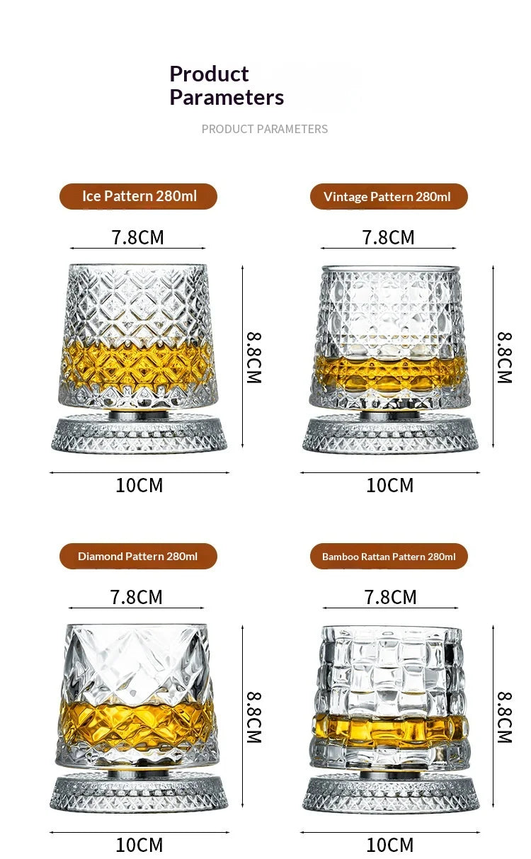Tumbler Whiskey Glass with Base Crystal Whiskey Glasses Rotating Spinning Wine Brandy Glass Cup Drinkware for Bar Home