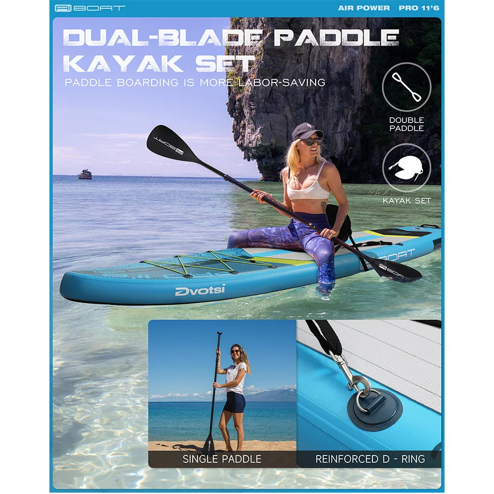 AIBOAT Blue Pro SUP Waterproof Inflatable Paddle Board 11'6''x35''x6'' Adult Standing Style Aquatic Fishing With Accessories SUB