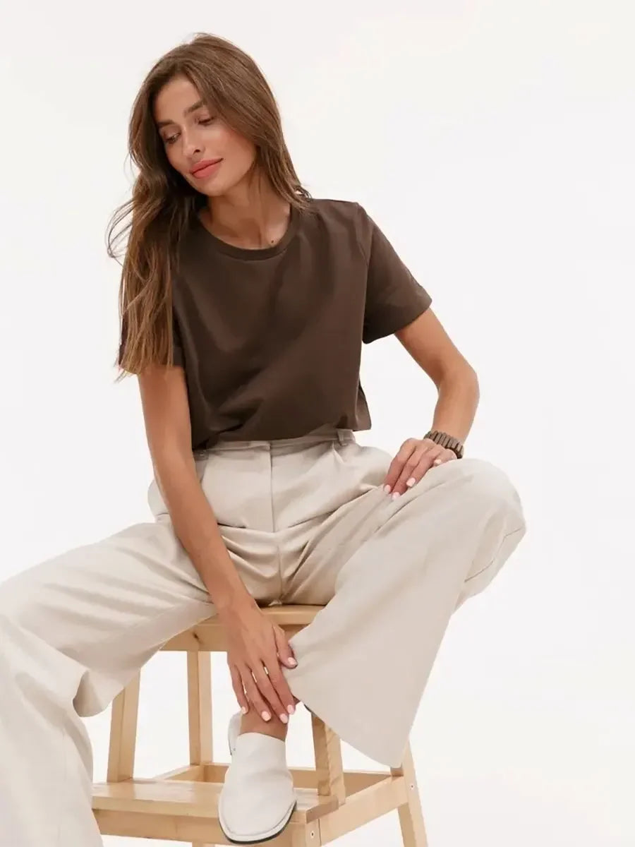 Wolfeel Summer 100% Cotton Women's T-shirt Bottoming Basic Fashionable Solid Lady Short Sleeve Loose Tops Shirts 230g/㎡ Tops
