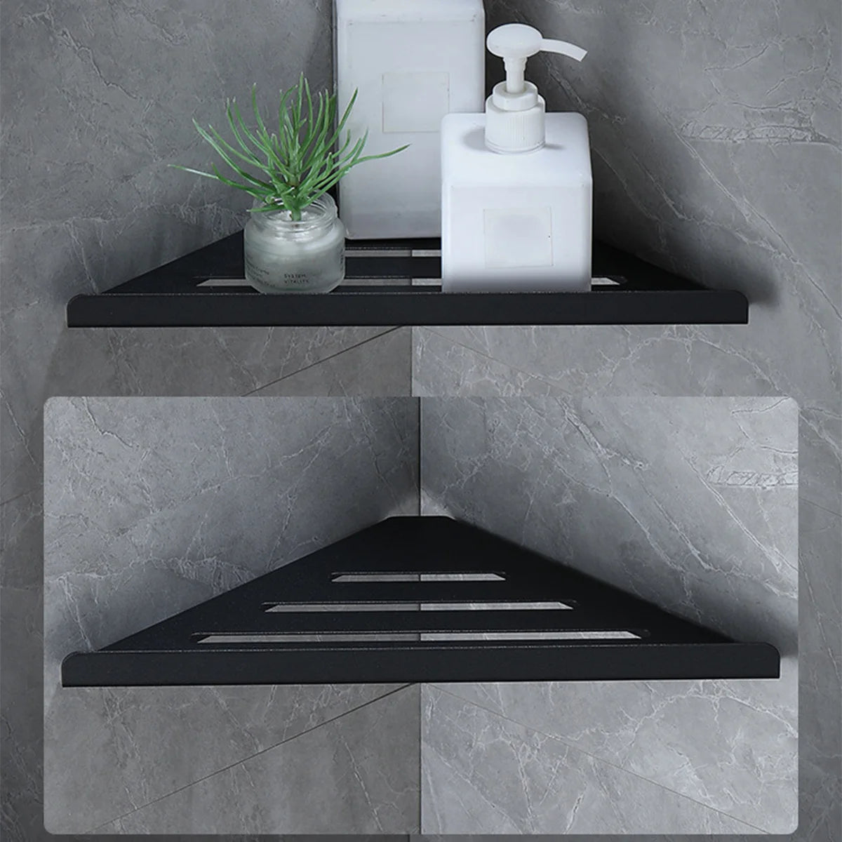 Wall Mount Shower Corner Shelf No-drill 304 Stainless Steel Corner Shampoo Body Wash Storage Organizer for Bathroom Glass Shelf