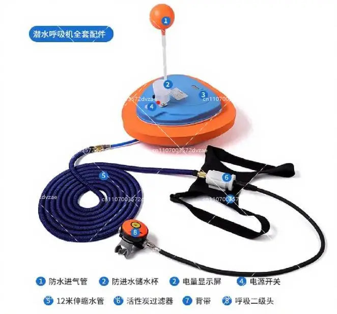 Diving Snorkel Equipment with Mobile Ventilator Support Up to 10M Depth, 2.7-5H Underwater Snorkel for Winter Ice Diving