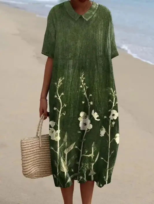 Women Floral Print Summer Maxi Dresses Colorful V Neck Short Sleeve Casual Loose Vacation Workout Beachwear Dress Robe Traf 2025