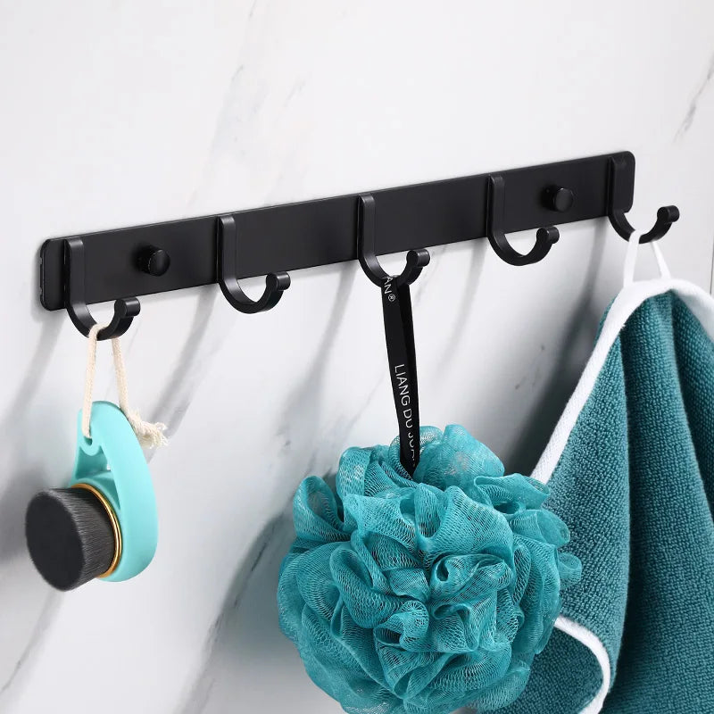 Black Robe Hook for Bathroom Kitchen Home Wall Mounted Creative Door Coat Clothes Towel Key Holder Hanger Storage 3 4 5 6 Hooks