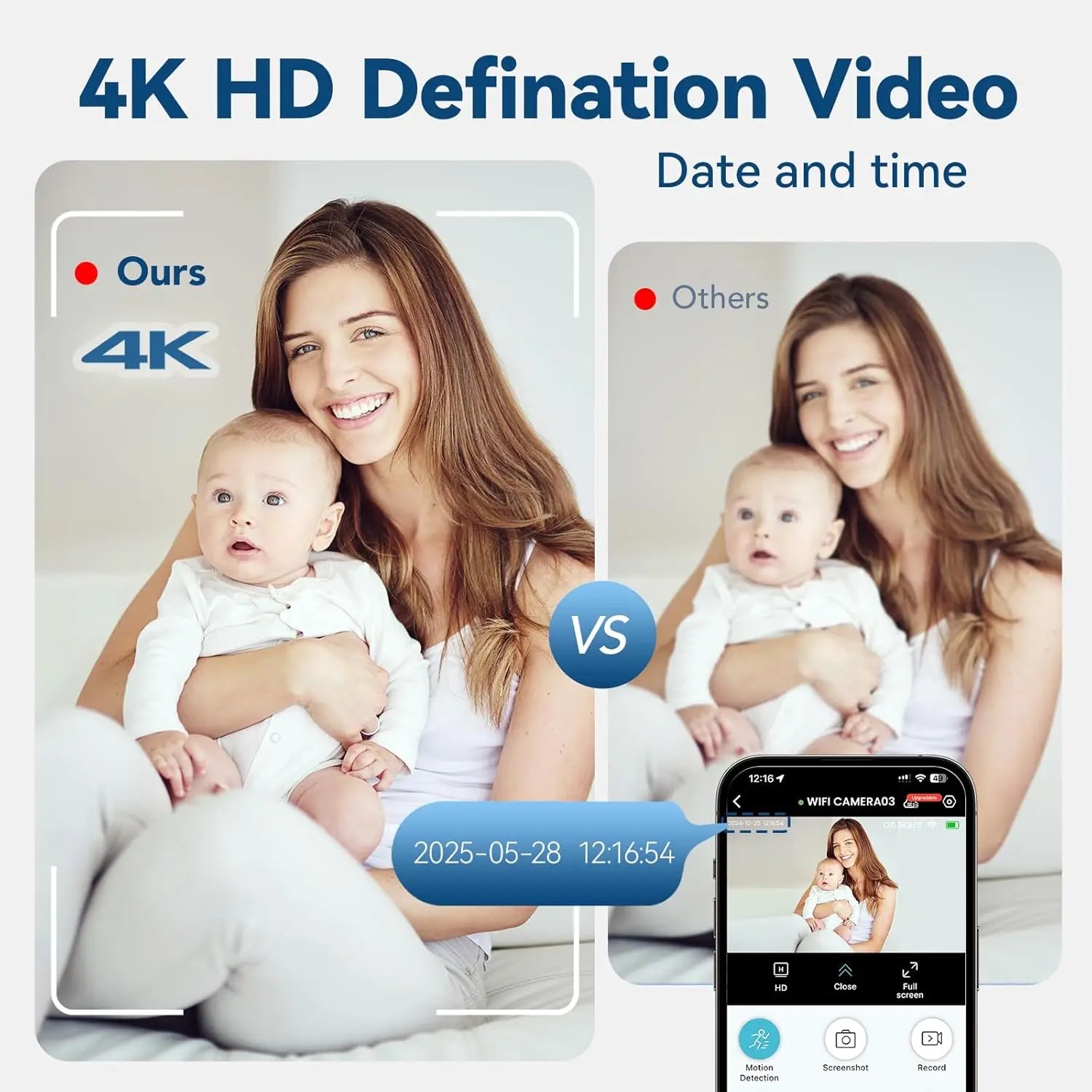 4K Camera WiFi Wireless Remote Monitor Remote Security Detecting Camcorders Security Protection Indoor Real-Time Surveillance