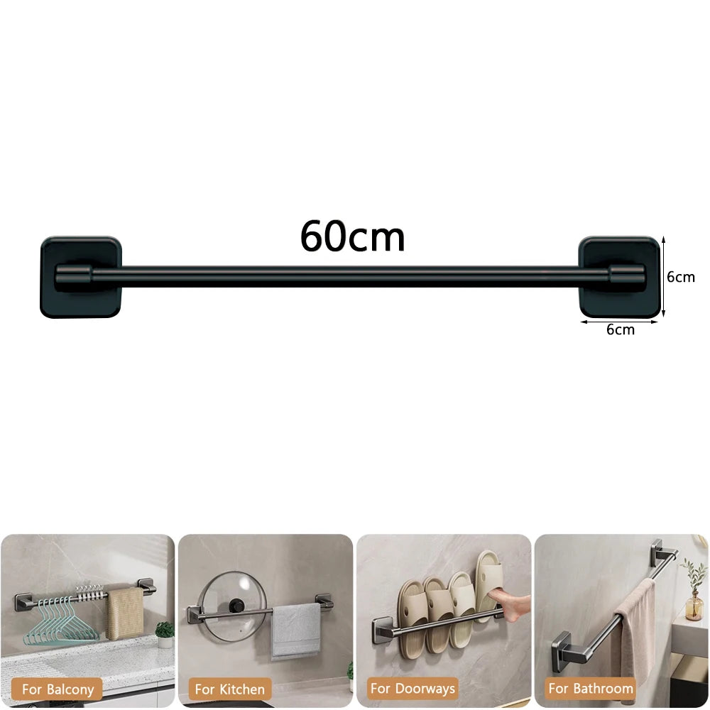 30/40/50/60cm Towel Bar Bathroom Nail-free Towel Rack Grey White Wall Mounted Bath Towel Rack Kitchen Pot Cover Rack Shoe Racks