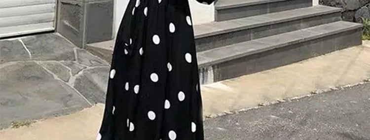 plus Size Polka Dot Chiffon Dr Romantic Slimming Long Skirt V Ne Elastic Waist Summer Faionable Casual Vintage Sle