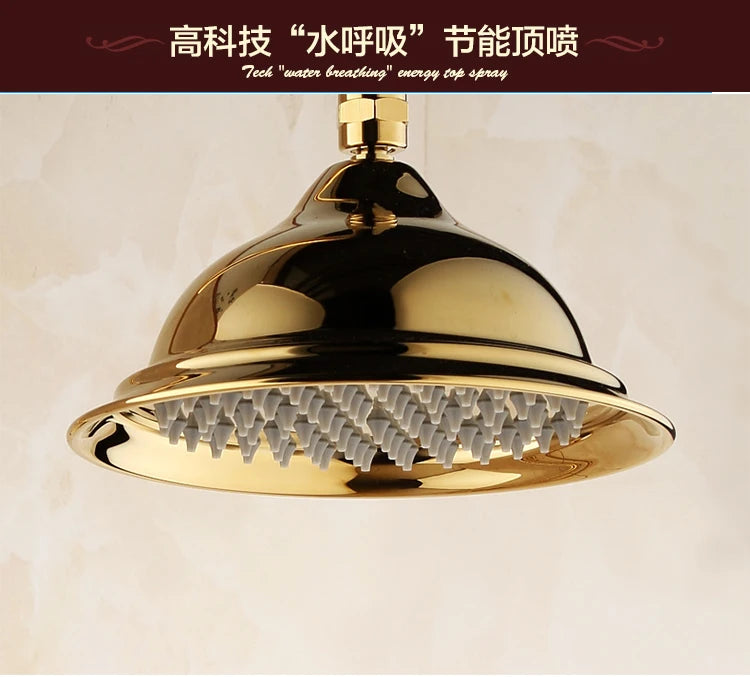 8 Inch Round Ceramic Handle Shower Head Bathroom Solid Brass Copper Rain Shower Head Waterall Hand Shower