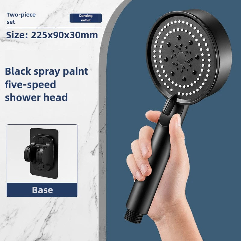 High-Pressure Handheld Shower Head with Stand and Hose - 5 Adjustable Water Flow Modes, Round Plastic Bathroom Accessory