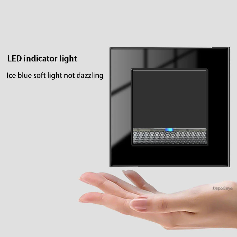 Tempered Glass Wall Switch With LED Indicator Light 1/2/3/4Gang 1/2Way EU UK Standard 16A 220V Light Switch Home Decoration